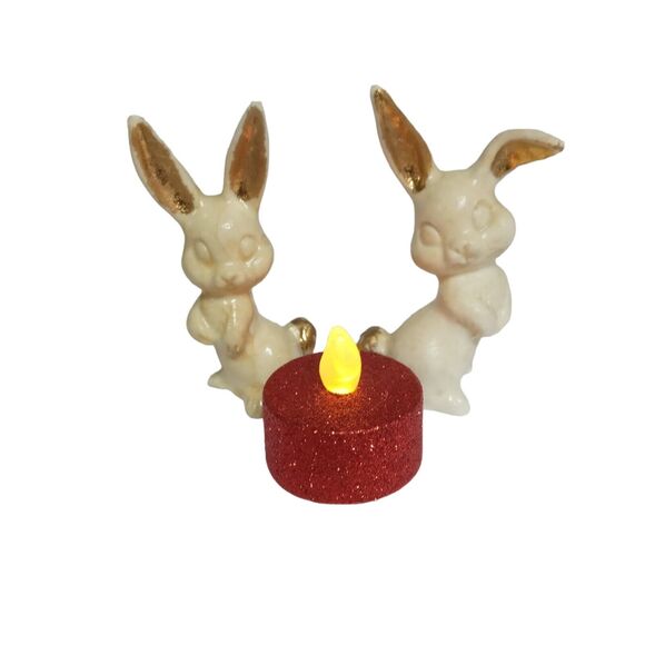 Decorative Easter Rabbits Bunny Figurines White Ivory Gold Bisque 80's RARE VTG - Picture 14 of 16